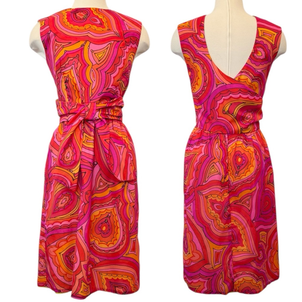 Vintage Malia Hawaiian Pink Orange Mod Heart Paisley 60s 70s Shift Dress 12 - Picture 5 of 11